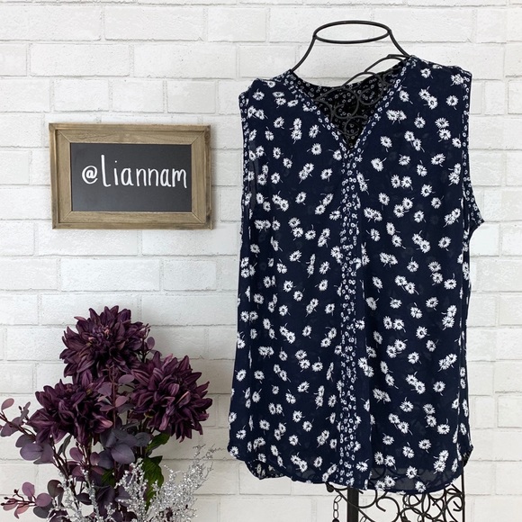 Talbots Tops - Talbots Navy Flowered Sleeveless Top, L